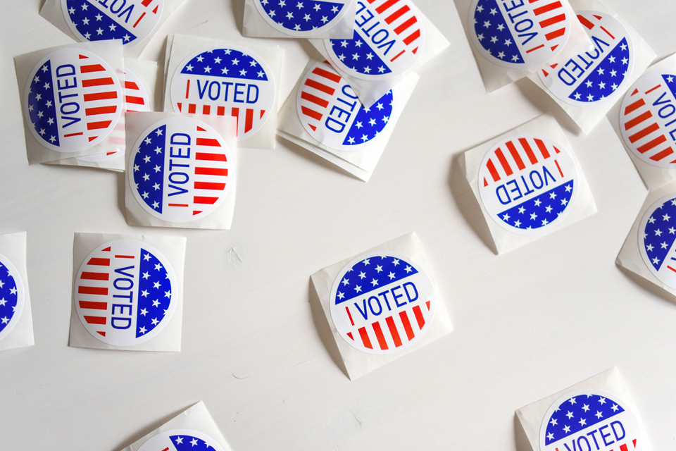"I Voted" stickers on a white background.
