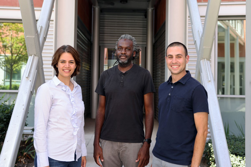 From left, Negin Forouzesh, assistant professor of computer science; Olaseni Sode, associate professor of chemistry; and Paul Nerenberg, associate professor of biology and physics.