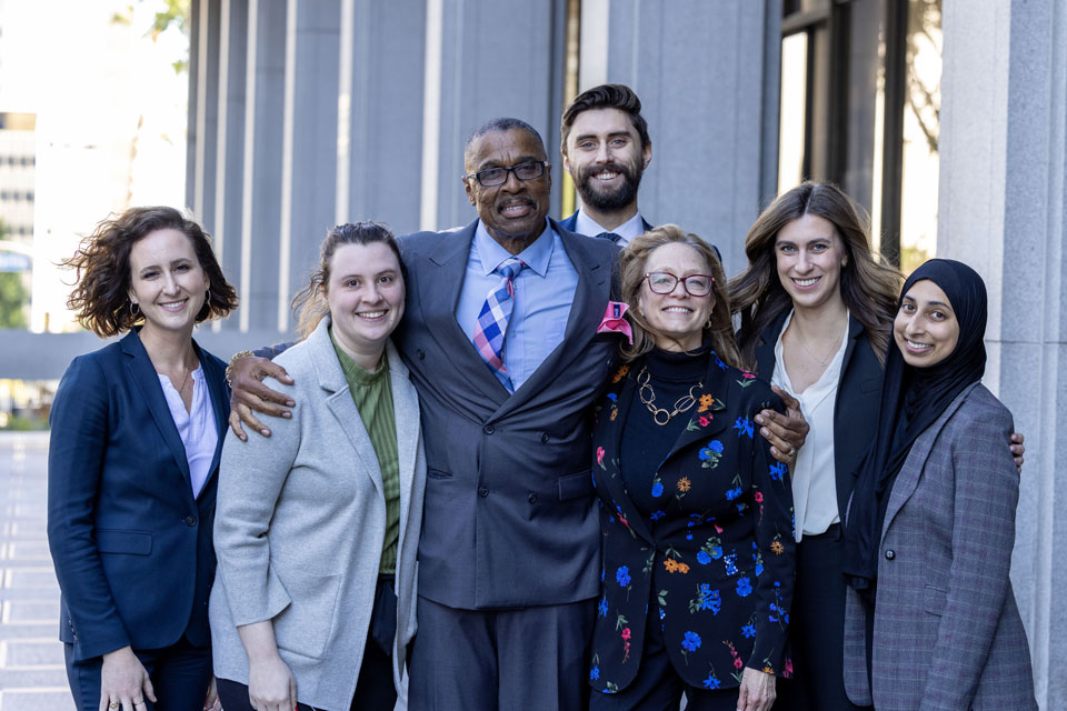 Maurice Hastings with the team from the Los Angeles Innocence Project at Cal State LA