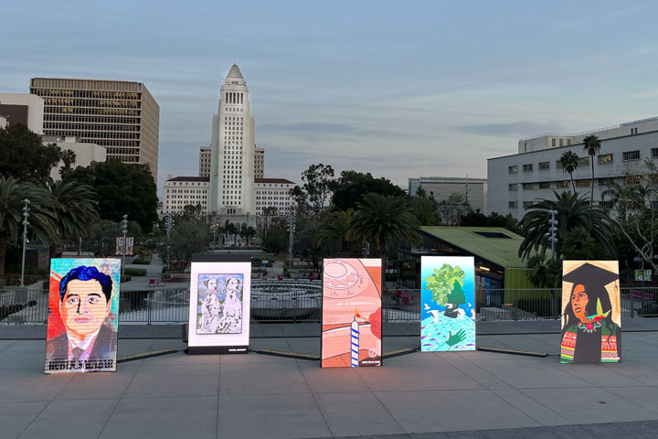 Digital art displayed in Downtown Los Angeles.