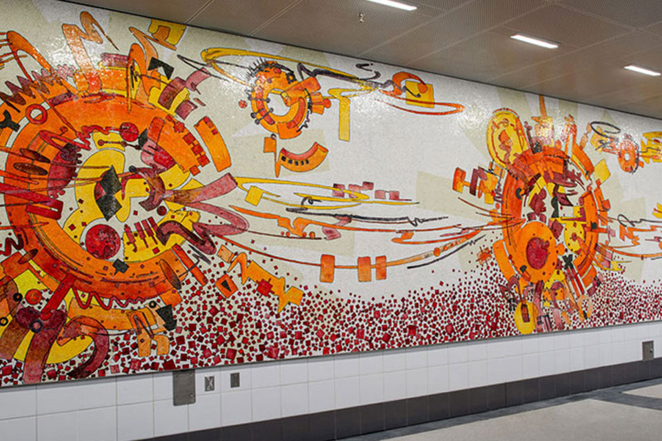 A colorful mural created by Mark Greenfield.