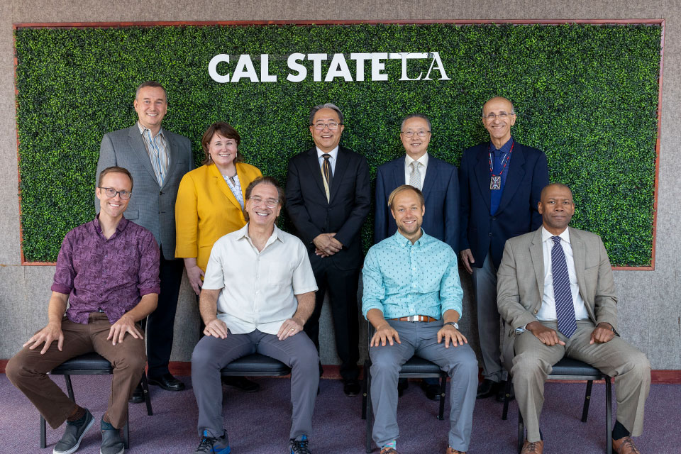 Cal State LA Interim President, Leroy Morishita, poses for a group photo with the 2023 Outstanding Professors.