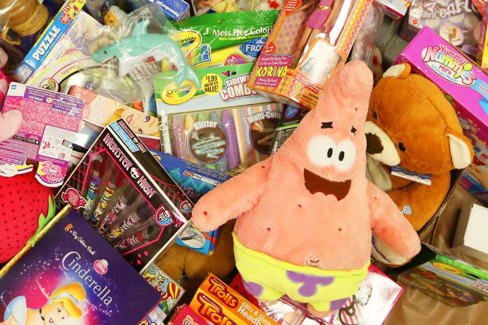 A large pile of colorful donated toys.