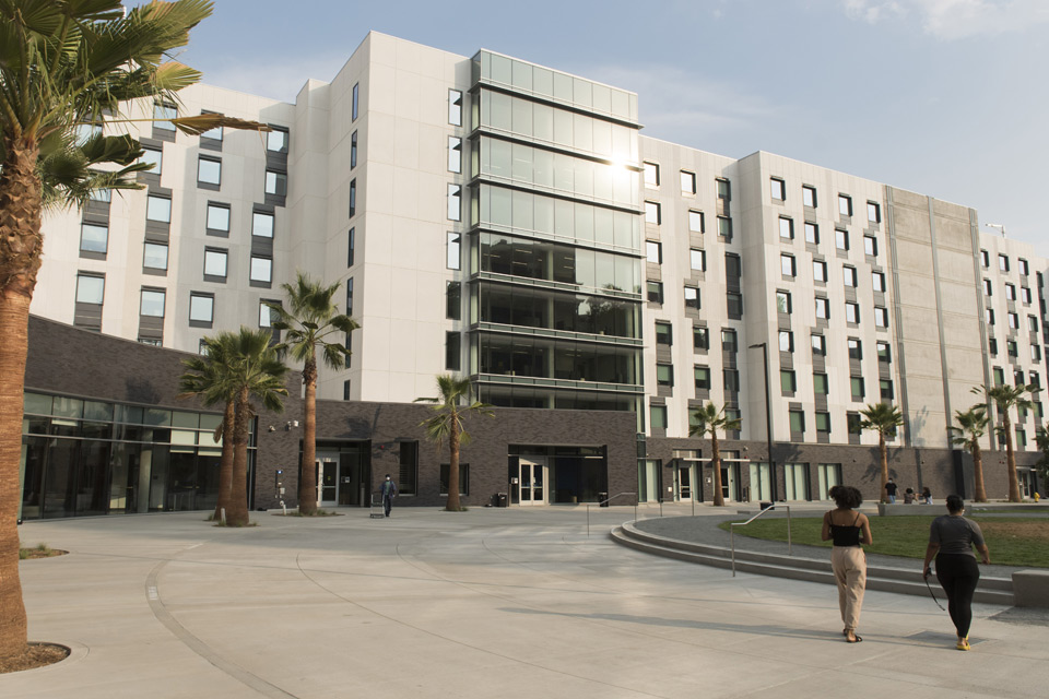 Cal State LA student housing building and the location for the voting center in 2024.