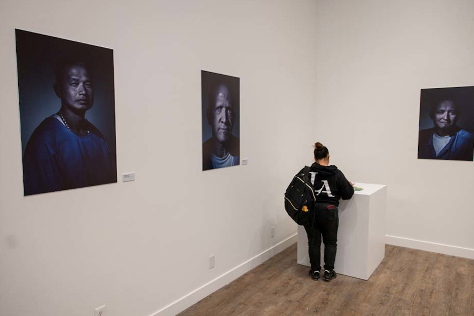 A student visiting an art gallery.