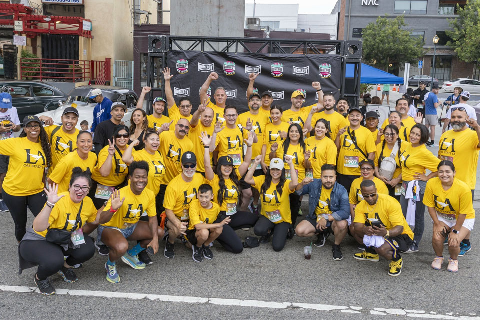 A large group of people taking a photo together.