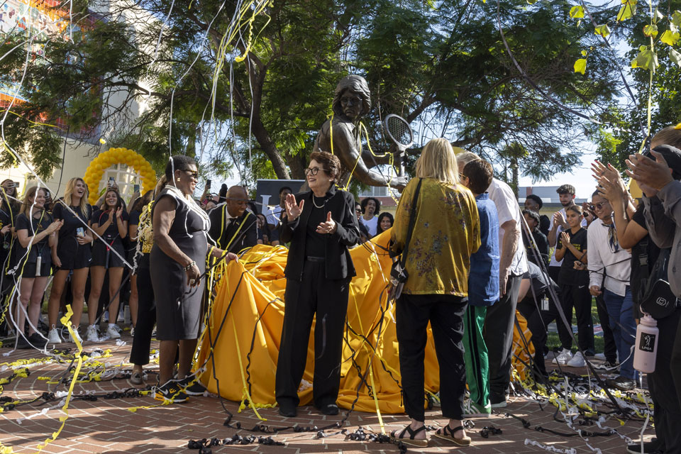 Cal State LA celebrates Billie Jean King, unveils statue of tennis great and social justice advocate