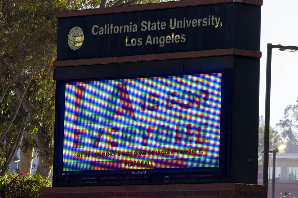 A digital displayboard that reads "LA is for everyone".